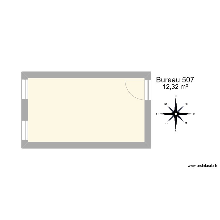 Bureau R 507. Plan de 1 pièce et 12 m2