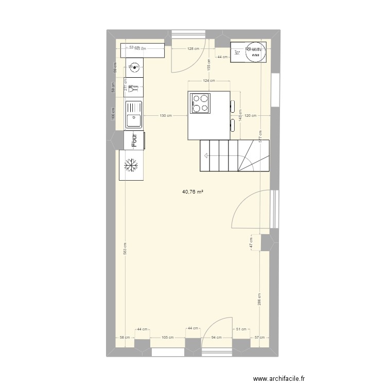 de born RDC. Plan de 1 pièce et 41 m2