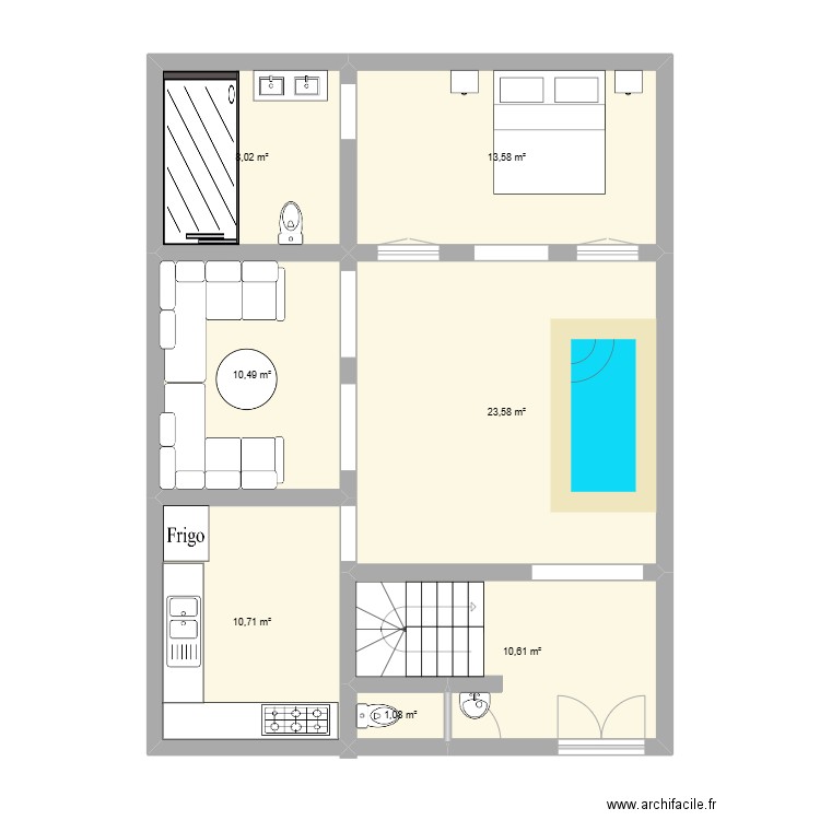 Riad. Plan de 7 pièces et 78 m2