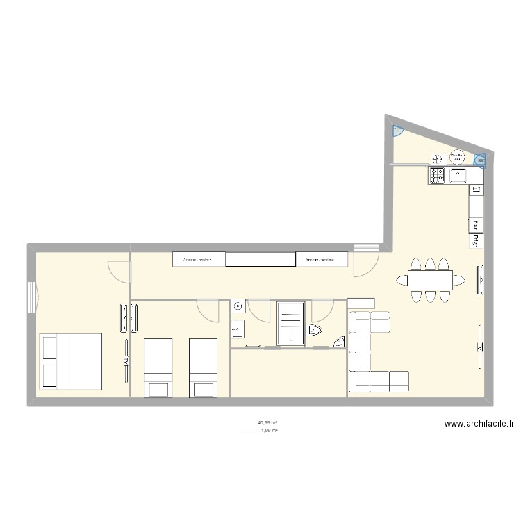 Bateau cassé. Plan de 4 pièces et 76 m2