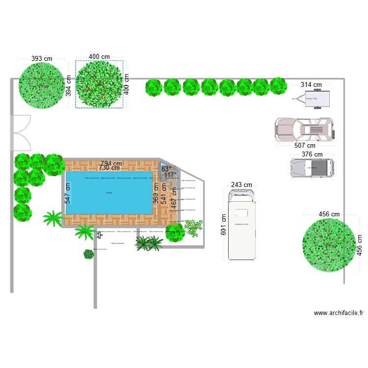 piscine. Plan de 2 pièces et 51 m2