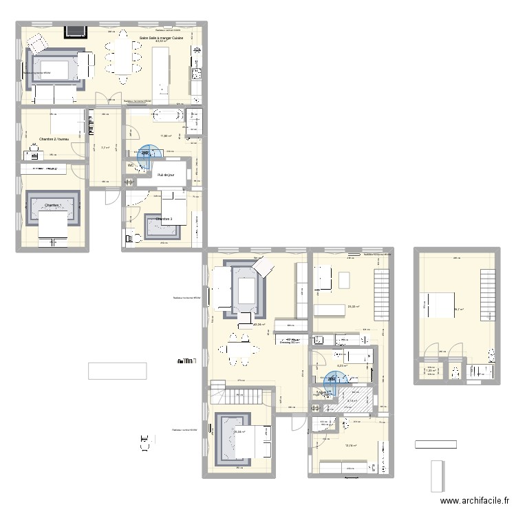 Cathédrale 2 apparts. Plan de 20 pièces et 238 m2