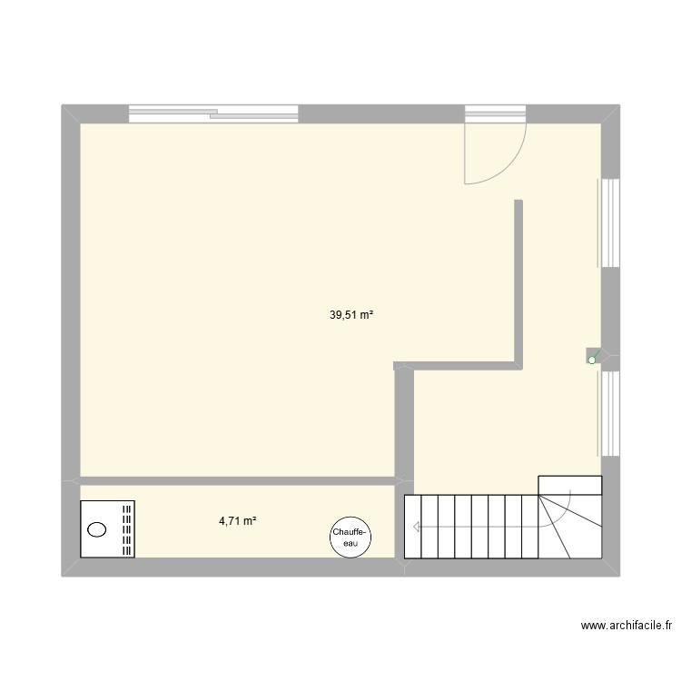 Sous sol. Plan de 2 pièces et 44 m2