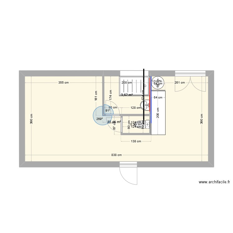 ser. Plan de 3 pièces et 32 m2