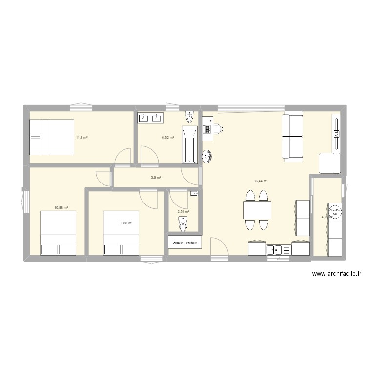 Maison 90 m². Plan de 8 pièces et 85 m2