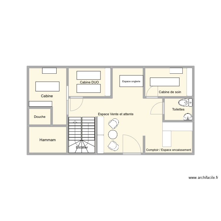 Rez-de-chaussé institut. Plan de 7 pièces et 17 m2