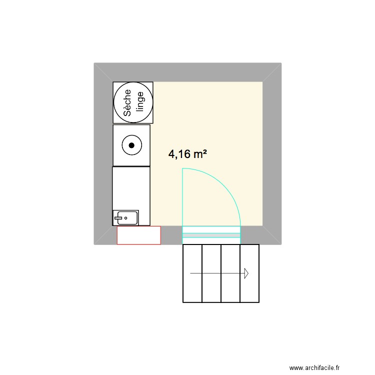 buanderie centrons. Plan de 1 pièce et 4 m2