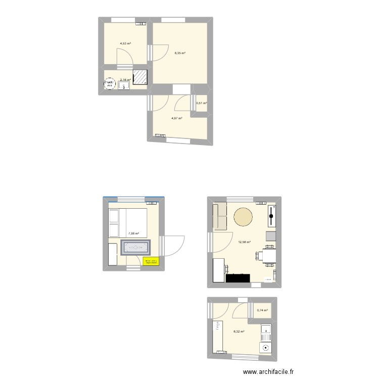 DAUPHIN. Plan de 9 pièces et 48 m2