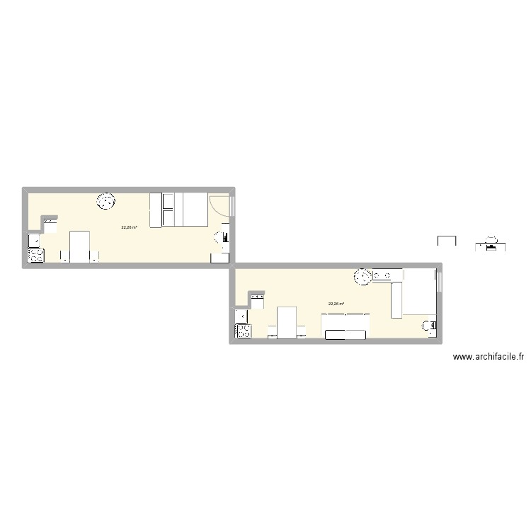 apt v1. Plan de 2 pièces et 45 m2