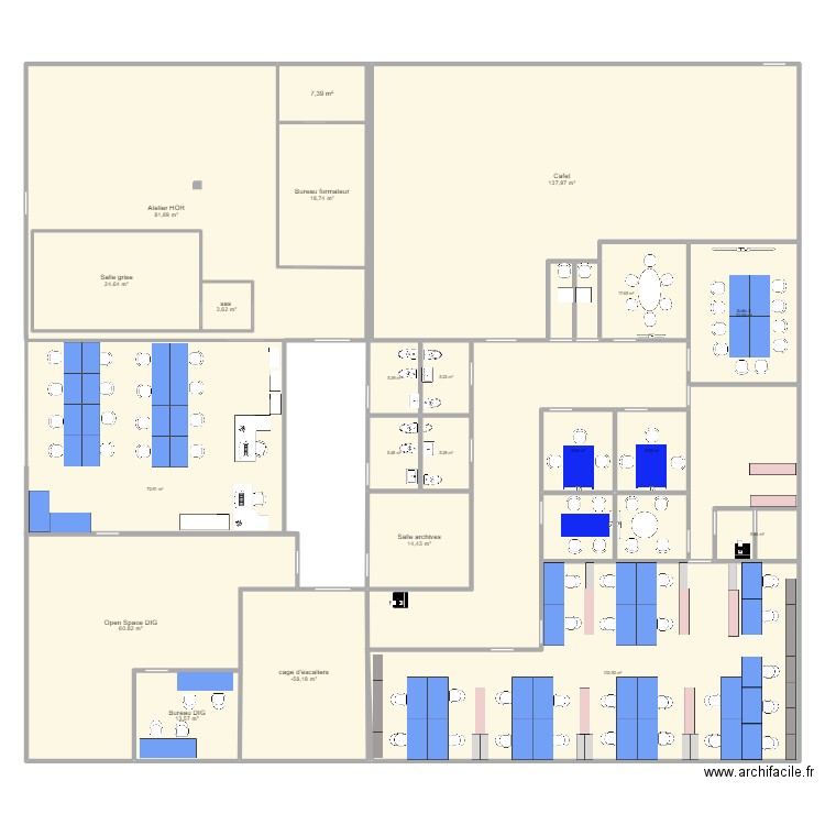 Open space réalise  V2 2025. Plan de 21 pièces et 685 m2