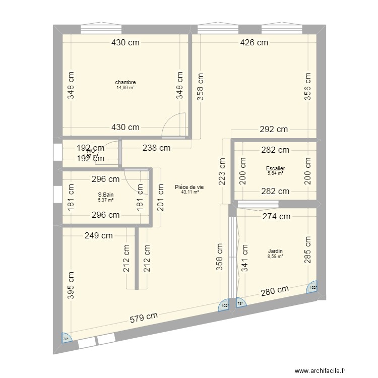 niveau 1 A. Plan de 6 pièces et 80 m2