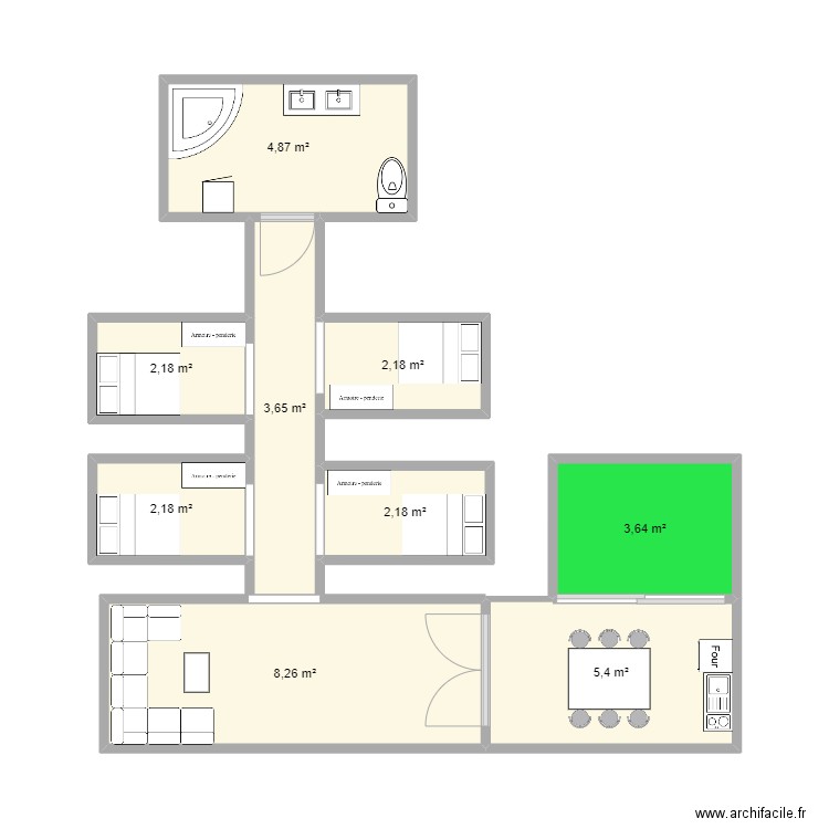 plan oral anglis. Plan de 9 pièces et 35 m2