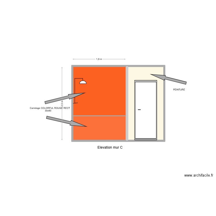 Elévation mur C. Plan de 3 pièces et 8 m2