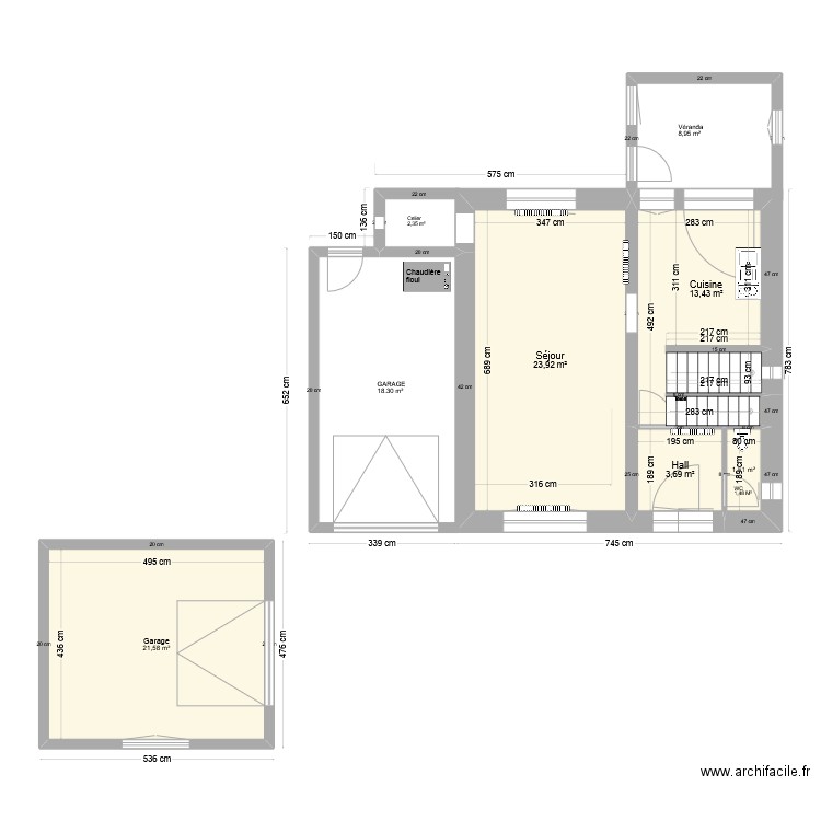 RDC Avant travaux. Plan de 5 pièces et 64 m2