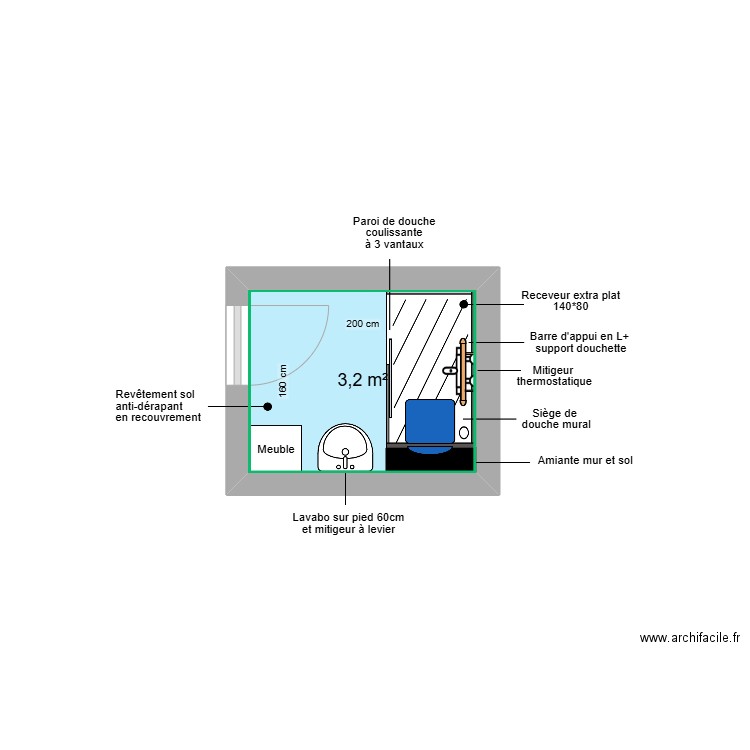 Projet ALLOUACHE. Plan de 1 pièce et 3 m2