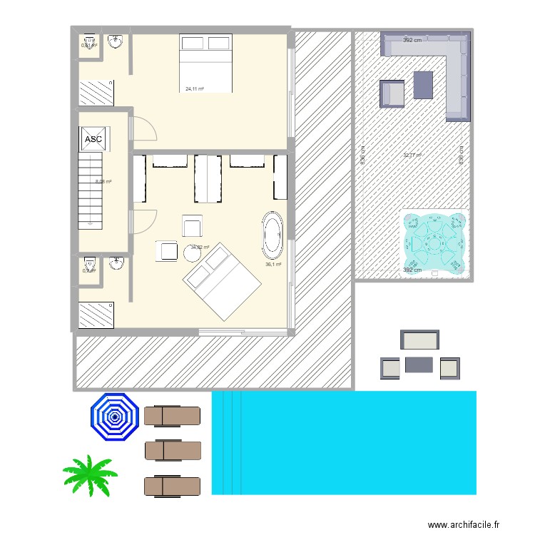 Villa 2ème. Plan de 7 pièces et 136 m2