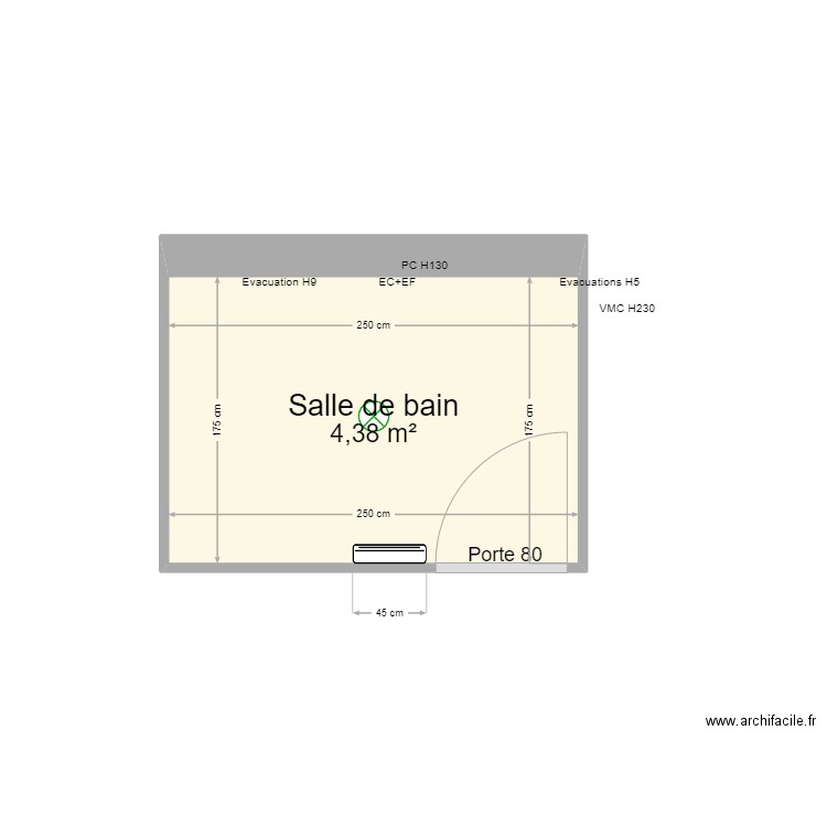 SdB 224. Plan de 1 pièce et 4 m2