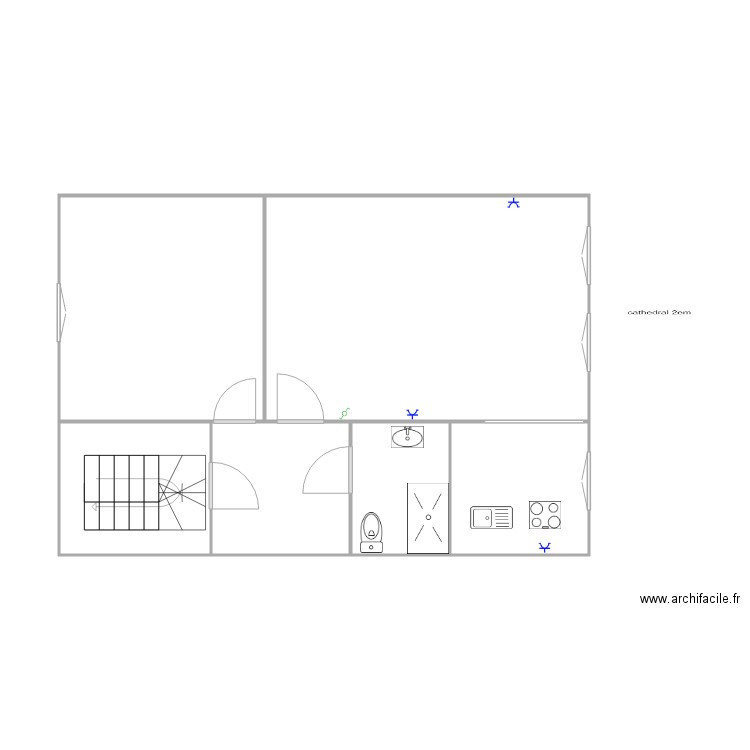 cathedral 2et. Plan de 6 pièces et 55 m2