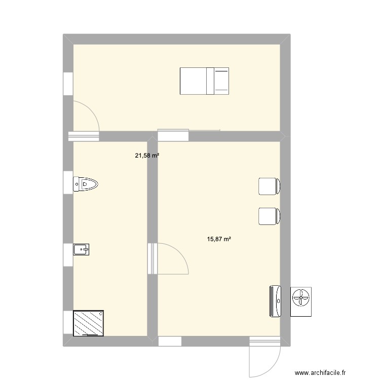 cabinet. Plan de 2 pièces et 37 m2