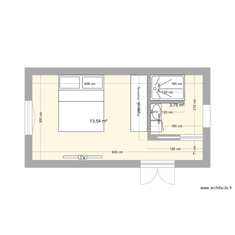 Suite parentale 1. Plan de 2 pièces et 17 m2