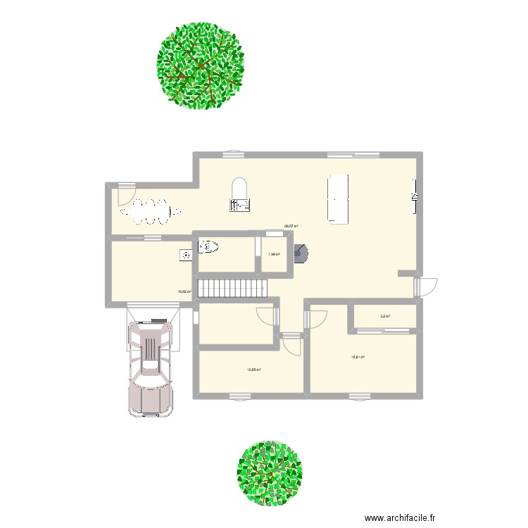 rdc . Plan de 6 pièces et 116 m2