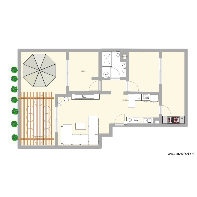 nord. Plan de 4 pièces et 103 m2