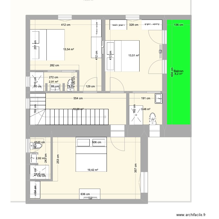 Acciola Hubscher chambres. Plan de 12 pièces et 204 m2