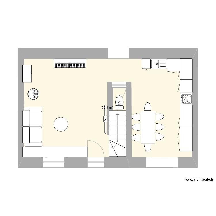 RDC Maison FB. Plan de 1 pièce et 36 m2