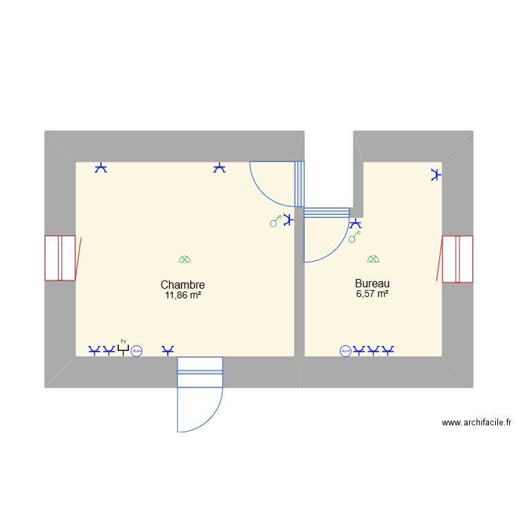 chambre bébé. Plan de 2 pièces et 18 m2