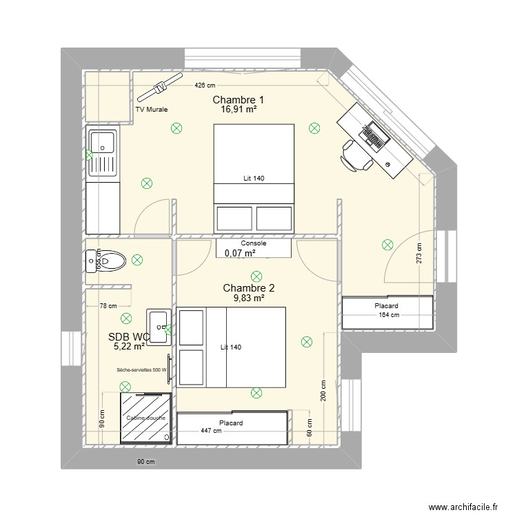 Extension. Plan de 5 pièces et 68 m2