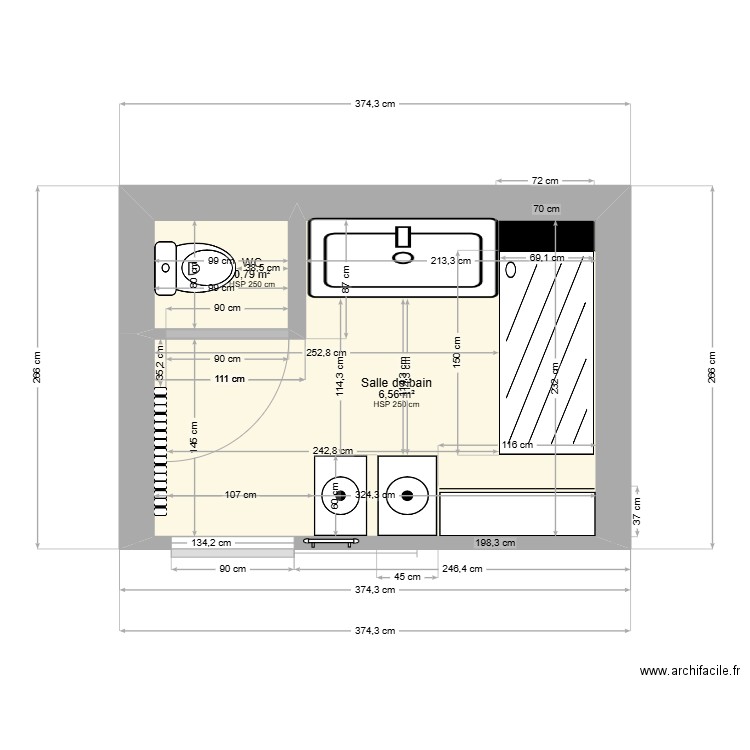 SDB 2. Plan de 2 pièces et 7 m2