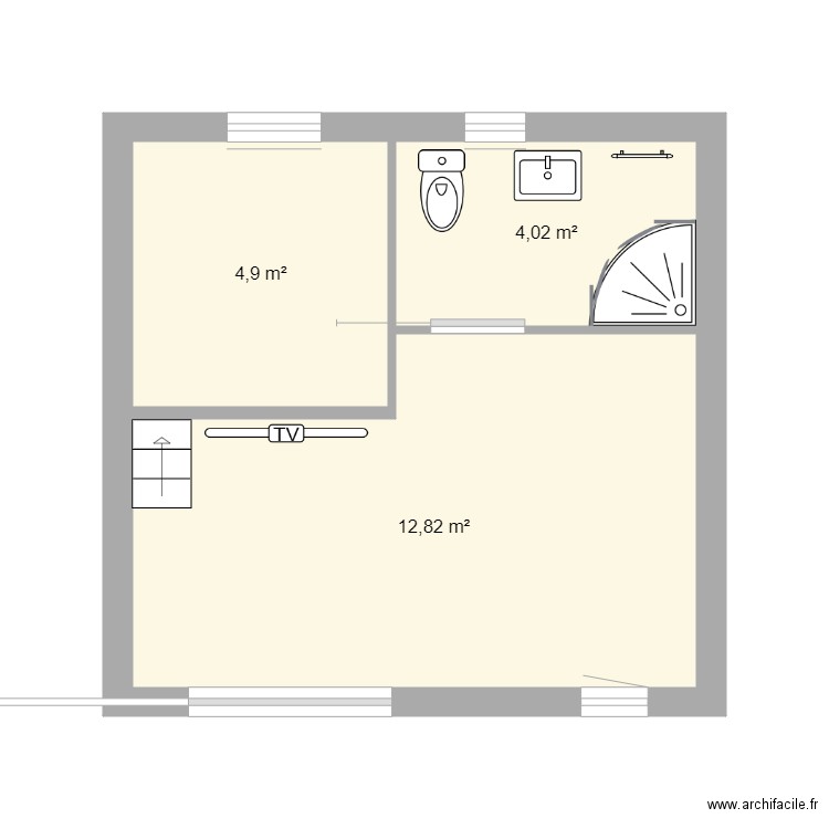 studio 2. Plan de 3 pièces et 22 m2