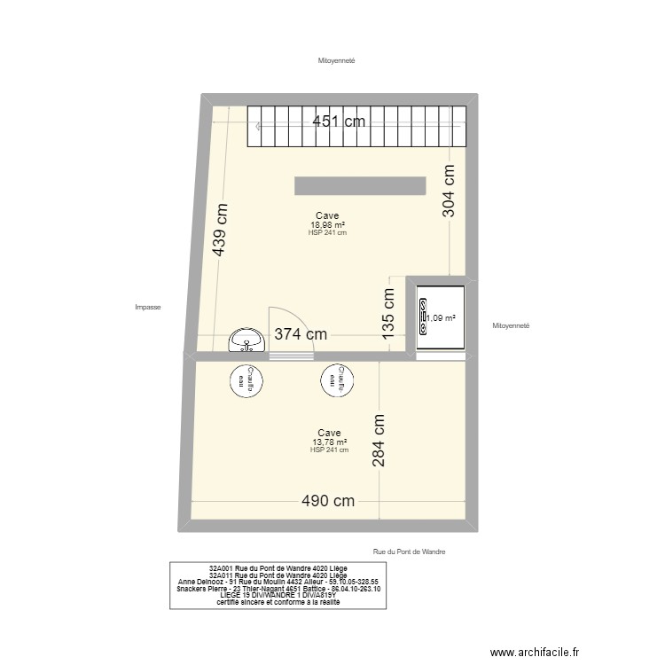 cave wandre. Plan de 3 pièces et 34 m2