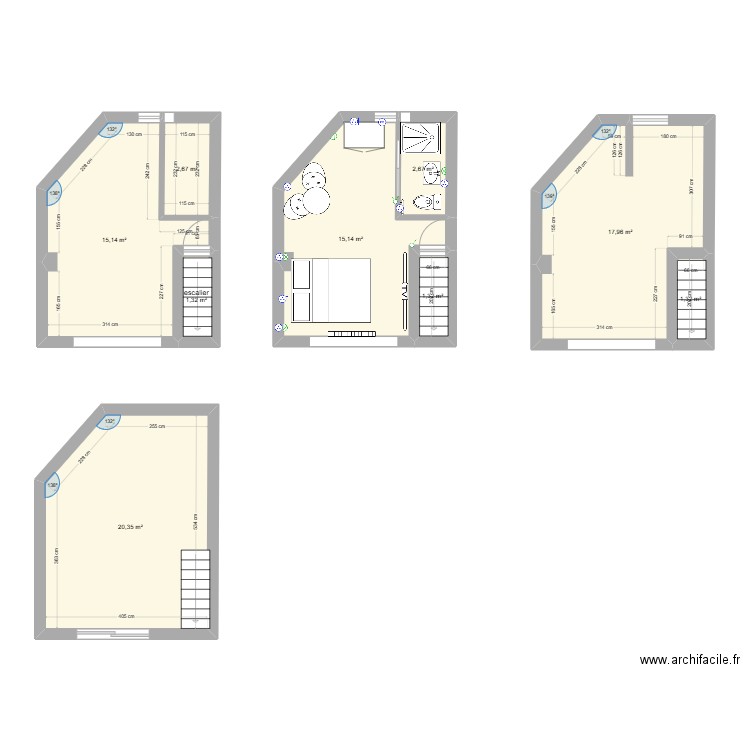 Plan étage brut. Plan de 9 pièces et 78 m2