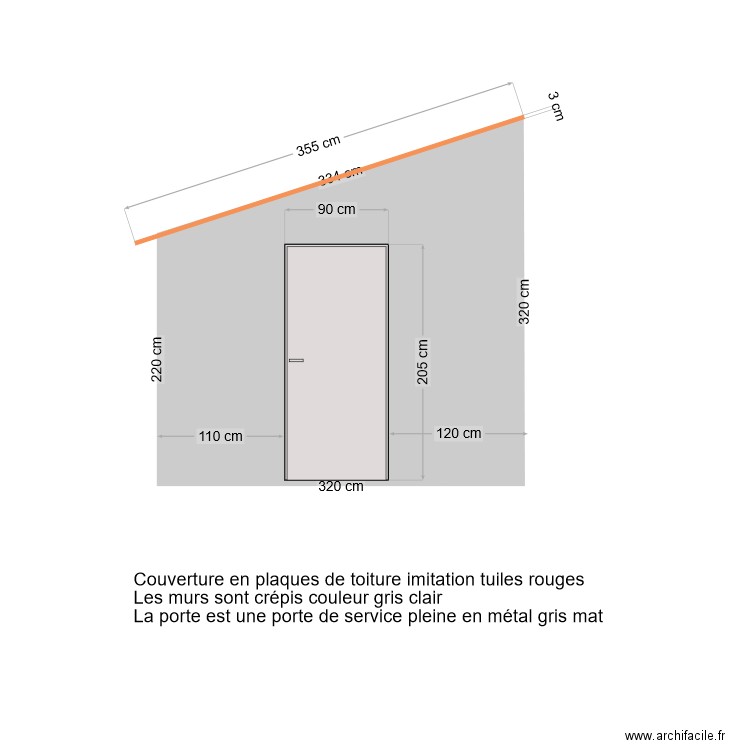 Plan de côté abri de jardin (face ouest). Plan de 0 pièce et 0 m2