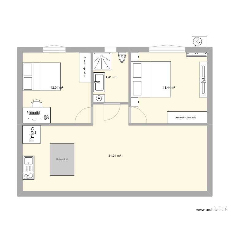 SAINTE-ANNE 2. Plan de 4 pièces et 62 m2