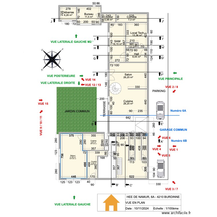 BURDINNE - VUE EN PLAN - V1.20. Plan de 21 pièces et 216 m2