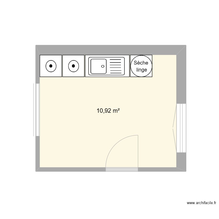 buanderie. Plan de 1 pièce et 11 m2