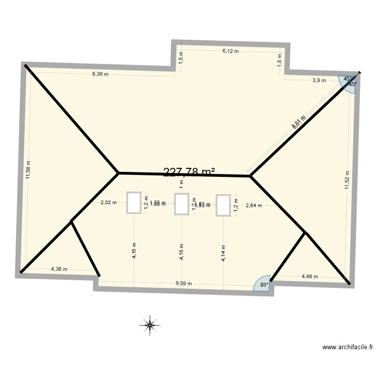 PENOT. Plan de 1 pièce et 228 m2