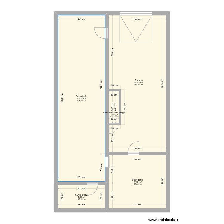 PLAN KLEIN SOUS SOL. Plan de 5 pièces et 110 m2