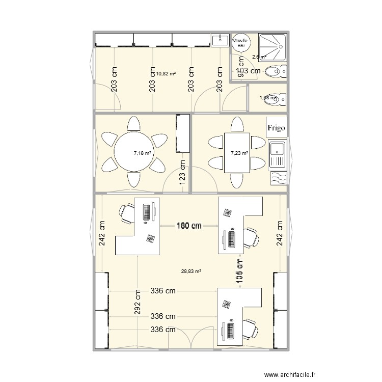 bureau . Plan de 6 pièces et 58 m2