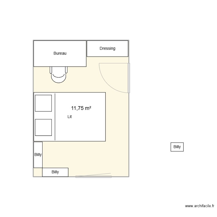 cHAMBRE3. Plan de 1 pièce et 12 m2