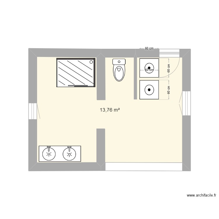 Salle de bain 2. Plan de 1 pièce et 14 m2