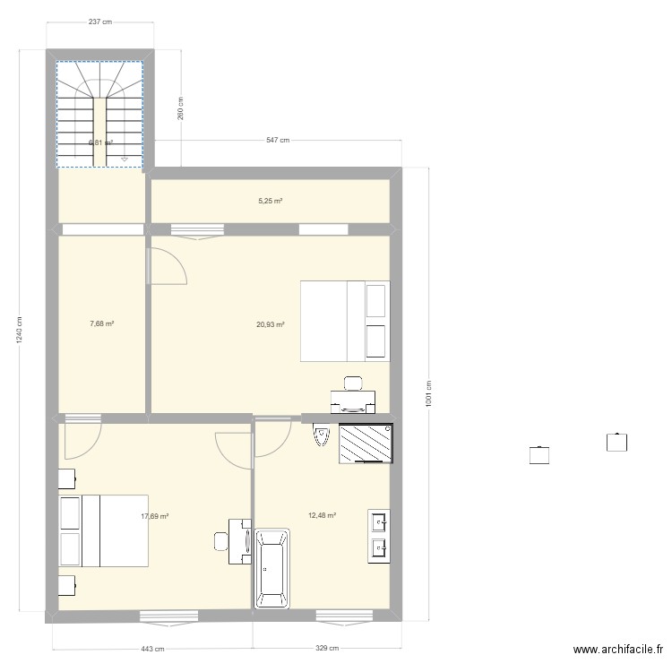 ESSAI Premier Etage. Plan de 6 pièces et 71 m2