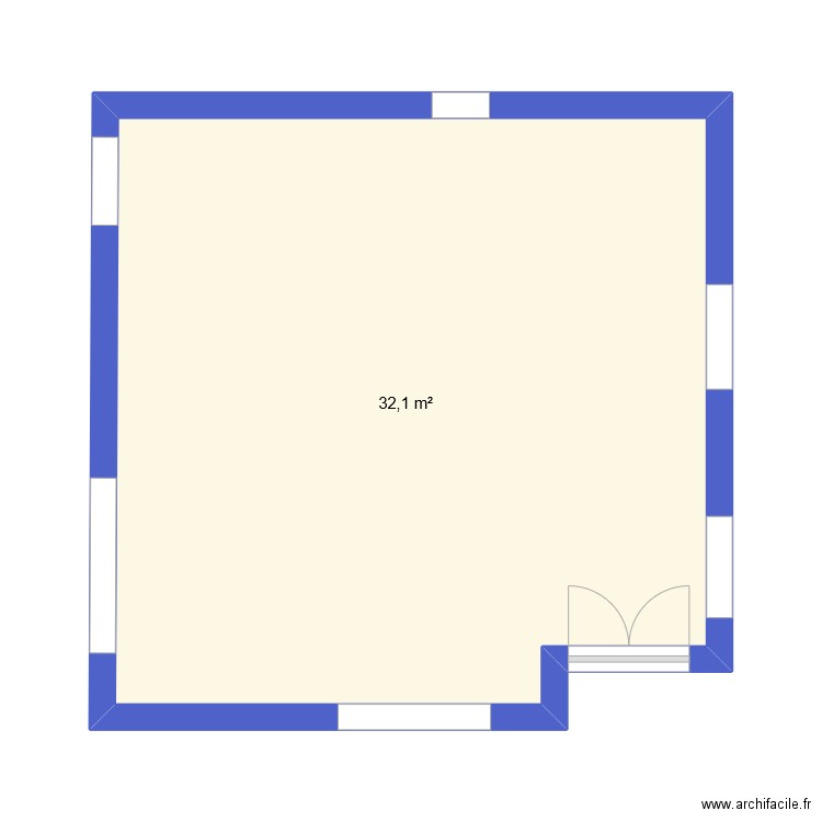 cuisine. Plan de 1 pièce et 32 m2