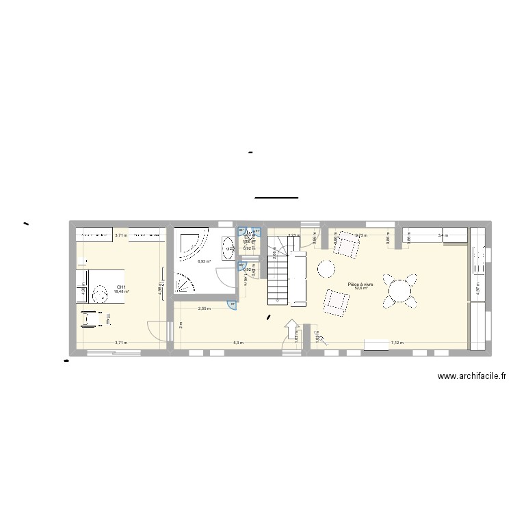 Vdh rdc. Plan de 4 pièces et 79 m2