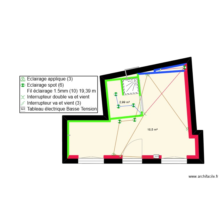 Appartement 1 Eclairage. Plan de 3 pièces et 27 m2