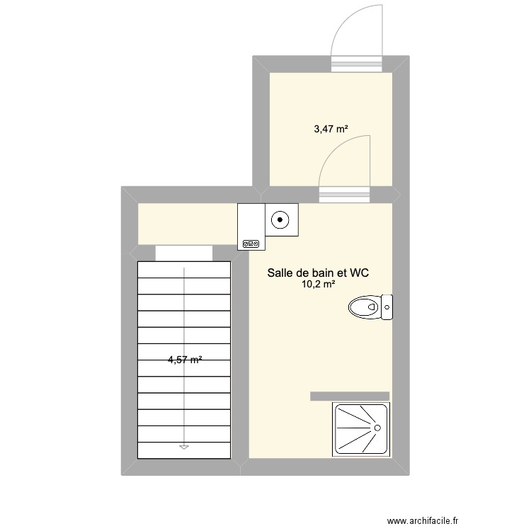 Chastrès - SDB au sous-sol. Plan de 3 pièces et 18 m2