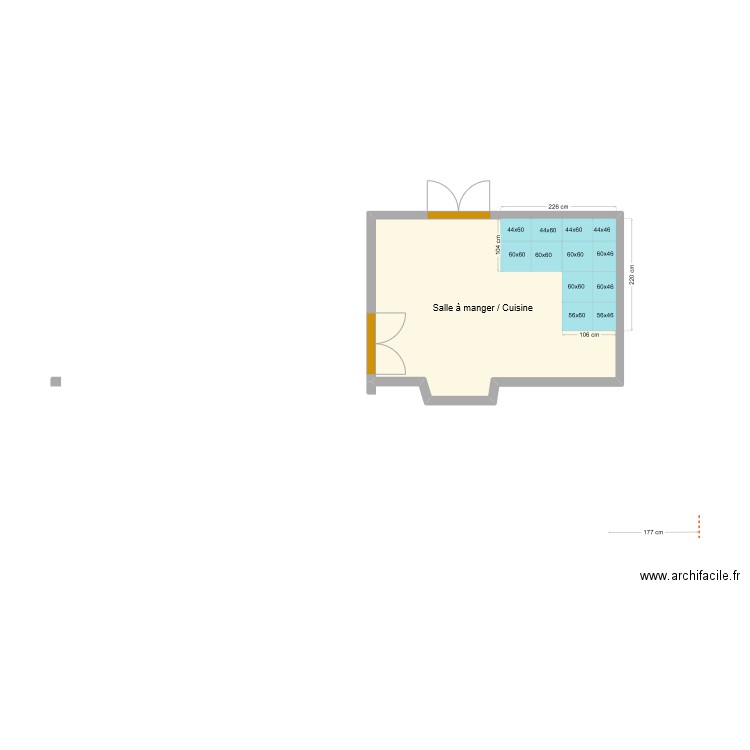 4 Férou Calepinage carrelage cuisine. Plan de 1 pièce et 15 m2