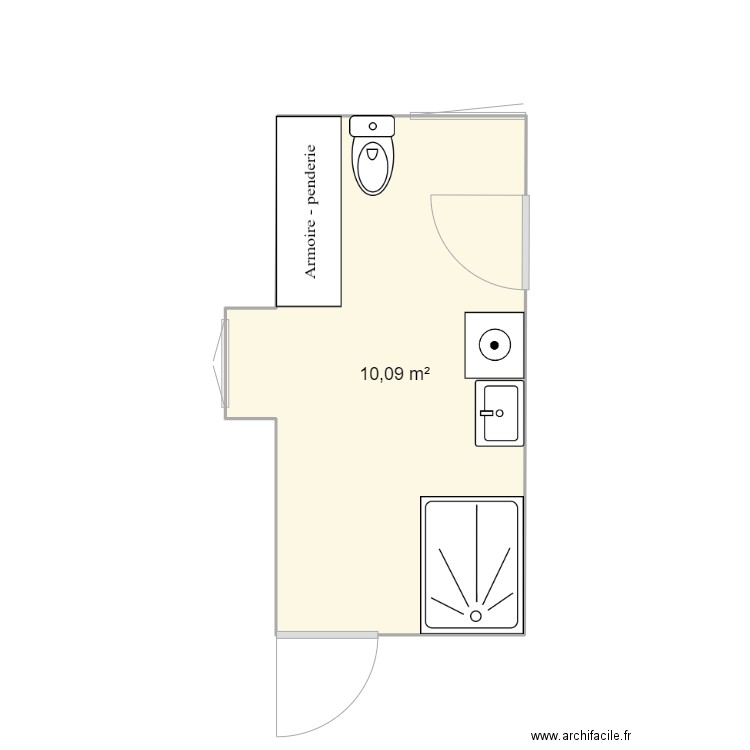 SDB. Plan de 1 pièce et 10 m2